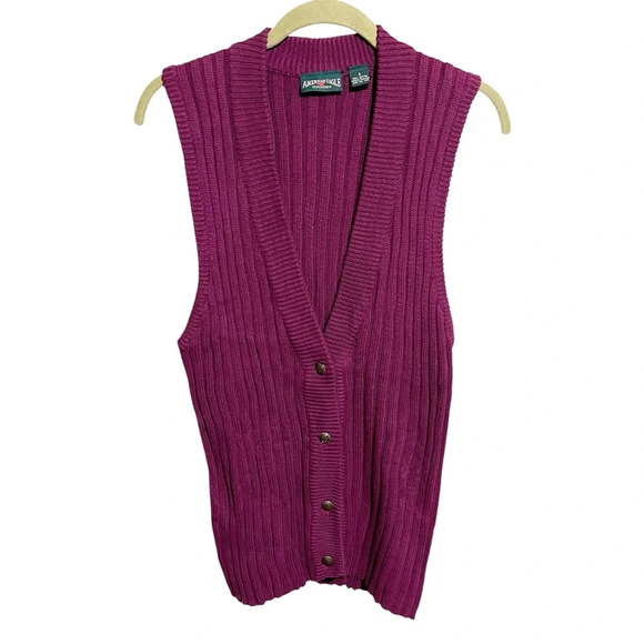 Y2K Vtg American Eagle Magenta Knit Sweater Vest S Chunky Cabincore Preppy Fall - Picture 1 of 7